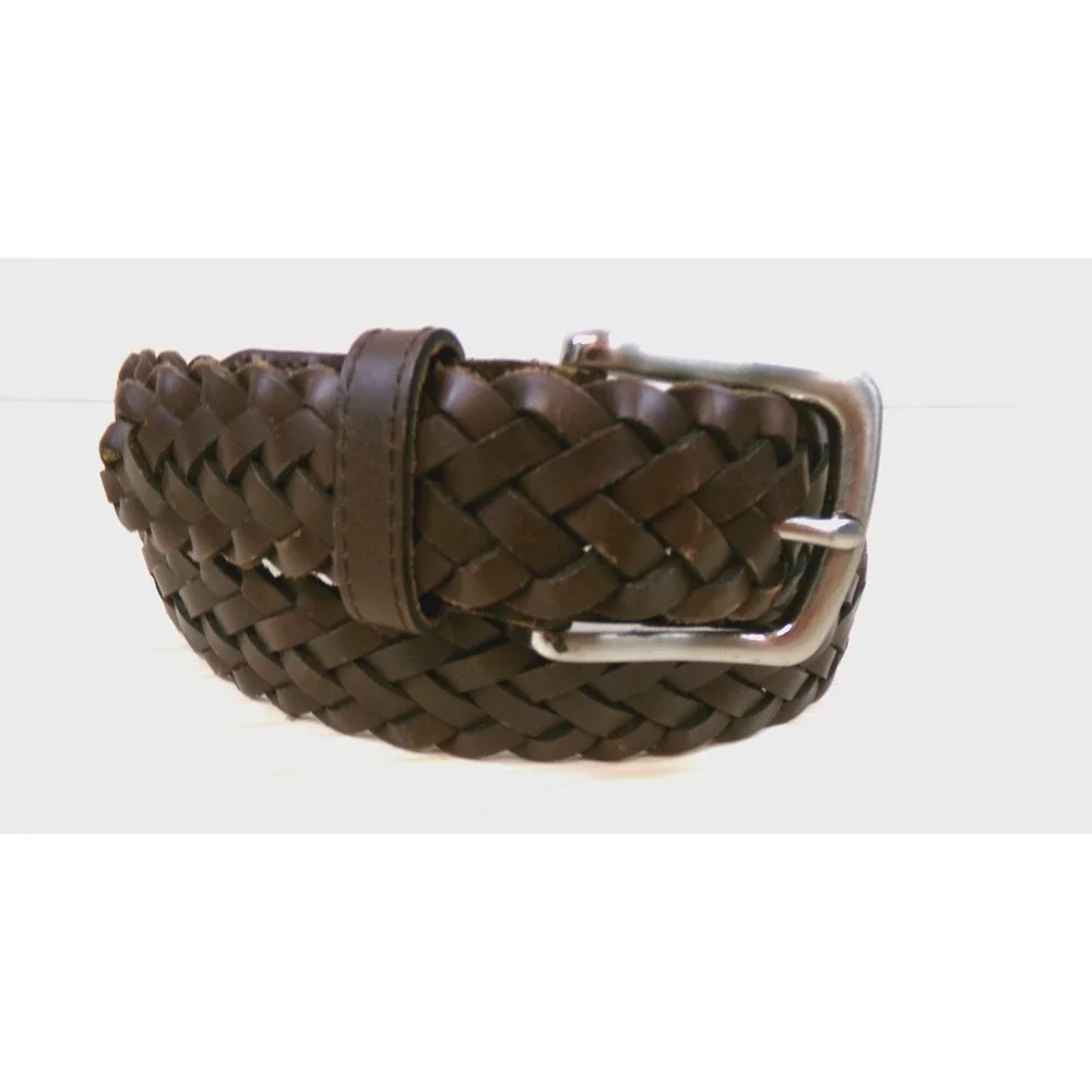 Fossil Men's Braided Leather Belt Brown Size 34 Silver Tone Buckle
